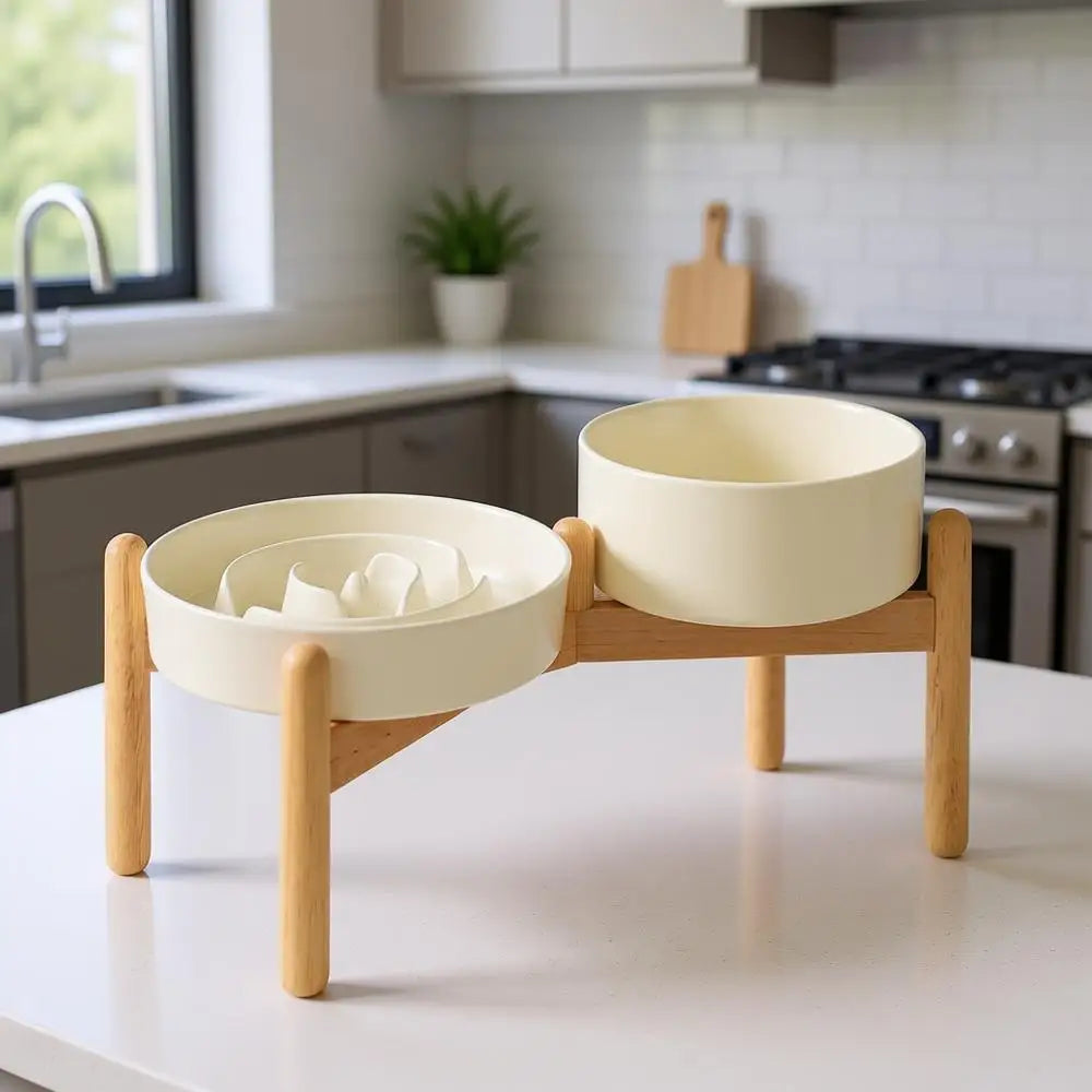 Raised Slow Feeder Dog Bowl Set