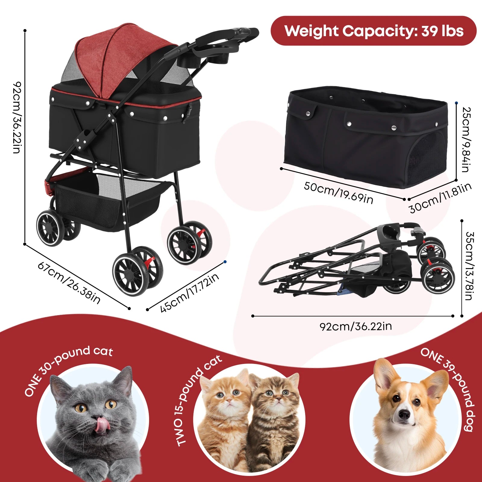 Portable Foldable Pet Stroller for Small Dogs & Cats
