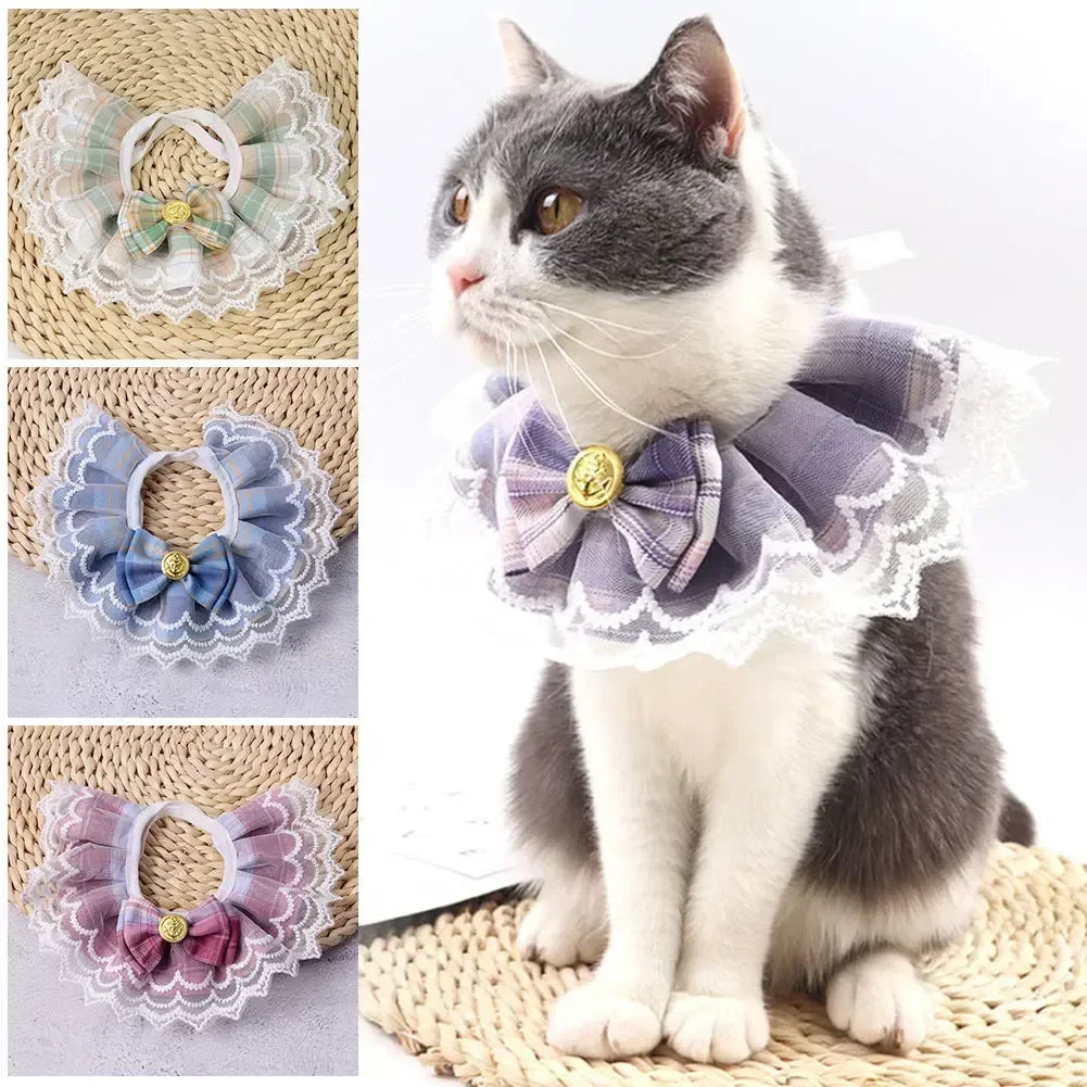 Lace-Edged Cat And Dog Collar With Bowtie