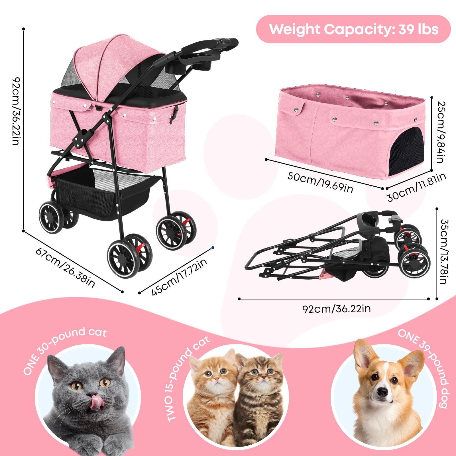 Pet Stroller For Small Puppy Dogs & Cats